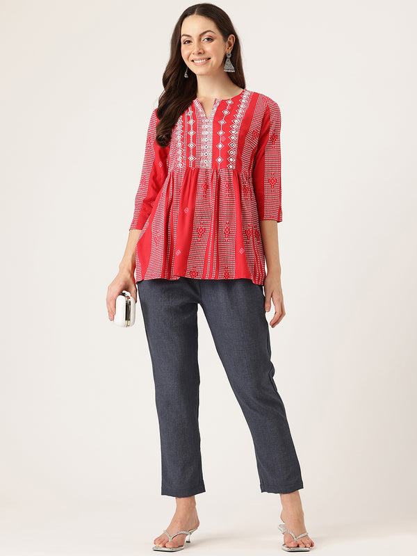 Blue Linen Trouser - Ankle-Length Pant , Partially Elasticated ,Double Pockets