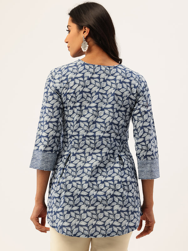Inner Yoke Short Kurti for Women - Button Detail & 3/4 Sleeves