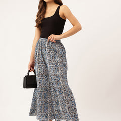 Blue Trendy Women's Blue Printed Cotton Palazzos - Elasticated Waist & Ankle-Length Fit
