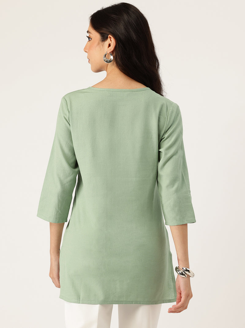 Elegant Short Kurti for Women –Button Detailing & 3/4 Sleeves | Round Neck |