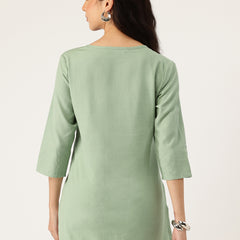 Elegant Short Kurti for Women –Button Detailing & 3/4 Sleeves | Round Neck |