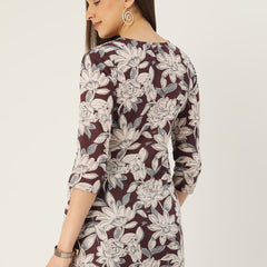Floral Print 4 Button Straight Kurti