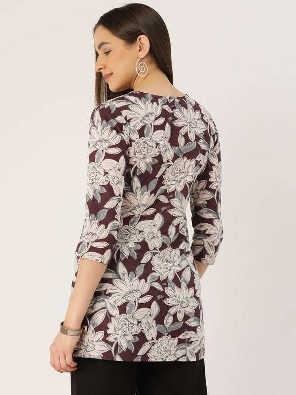 Floral Print 4 Button Straight Kurti