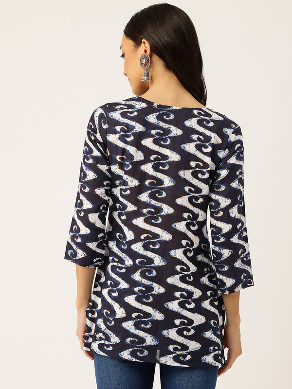 3/4 Sleeve Round Neck Vcut top Blue2 Colour