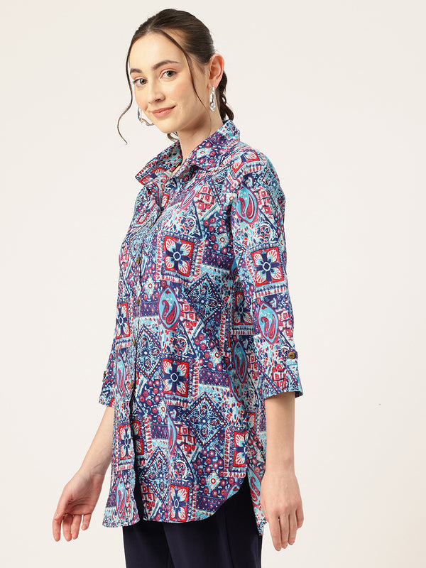 Versatile Collared Shirt with 3/4 Sleeves for Women – Elegant & Casual