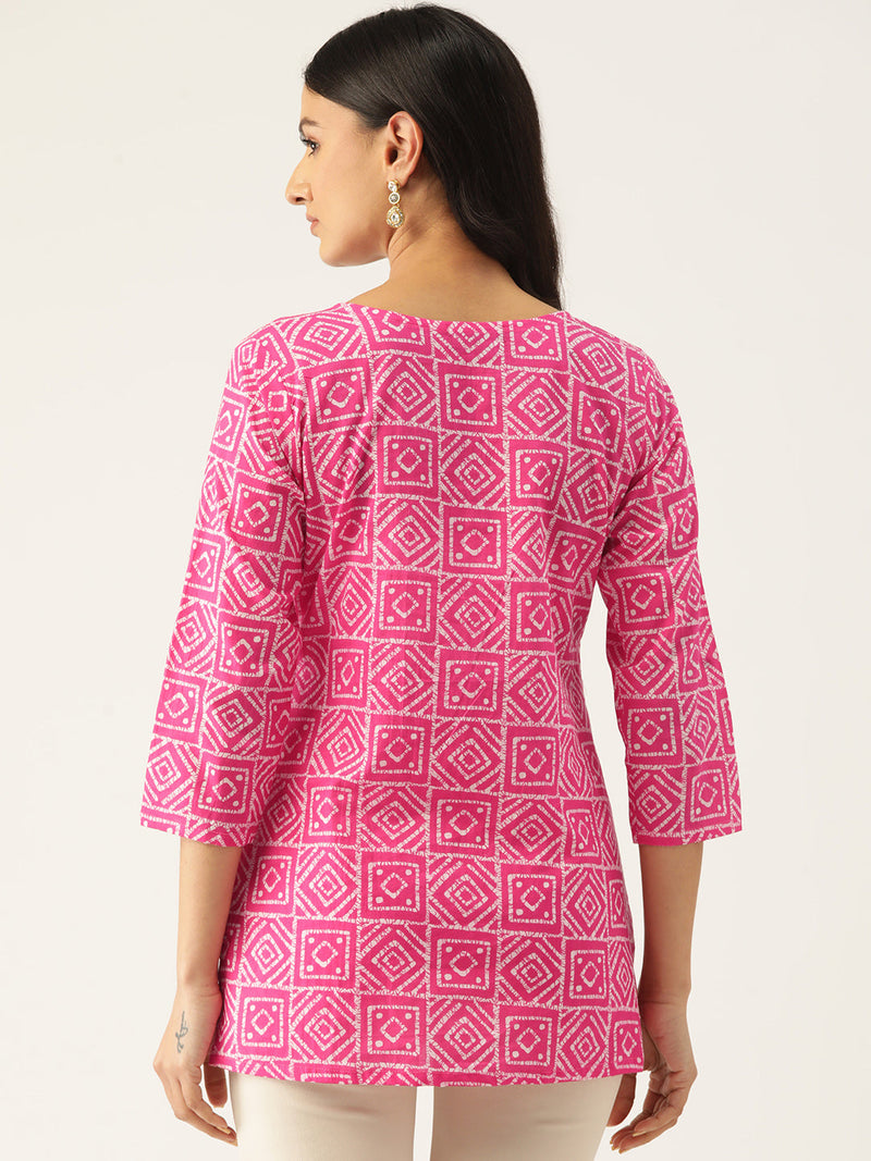 Cotton Printed V-Neck Short Kurti