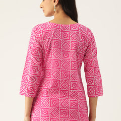 Cotton Printed V-Neck Short Kurti