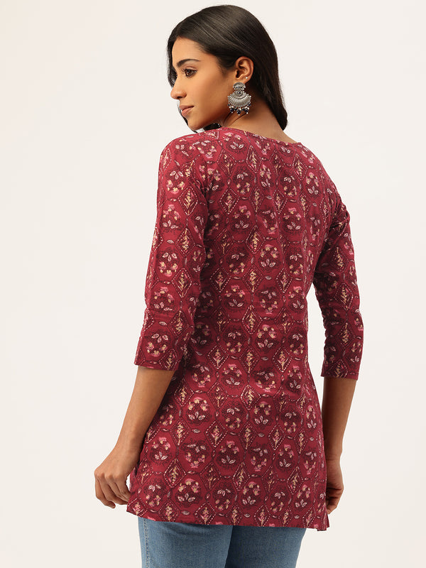 V-Neck 3/4 Sleeve Short Kurti for Women - Tailored Fit & Chic Design