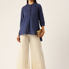 Beige Palazzos | Embroidered Elegnace With Elastic Waist & Single Pocket