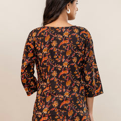 Chic Printed Short Kurti with Round Neck & 3/4 Sleeves