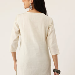 Elegant Short Kurti for Women –Button Detailing & 3/4 Sleeves | Round Neck |