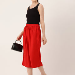 Women's Culottes | Calf-Length Pants with Double Pockets & Elastic Waistband