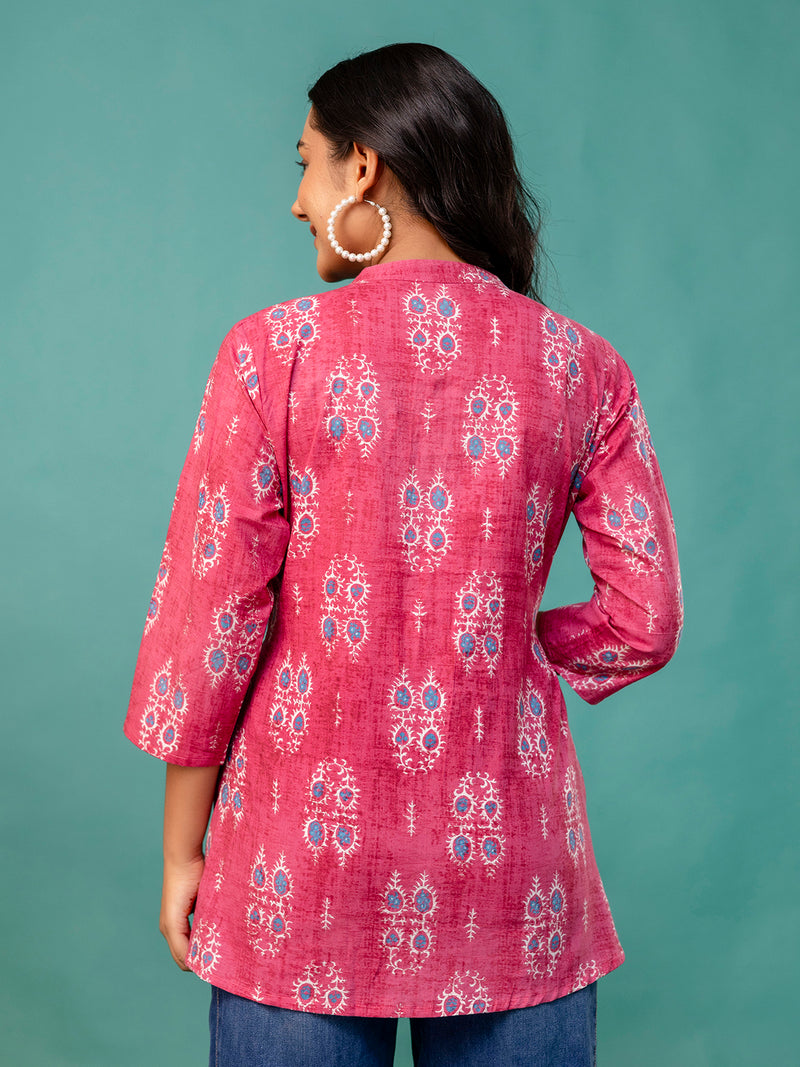 Top – Mandarin Collar, 3/4 Sleeves, Flattering Fit (Sizes S–XXL)