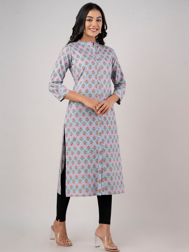 Feranoid Straight Knee Length Grey Colour Kurta For Women