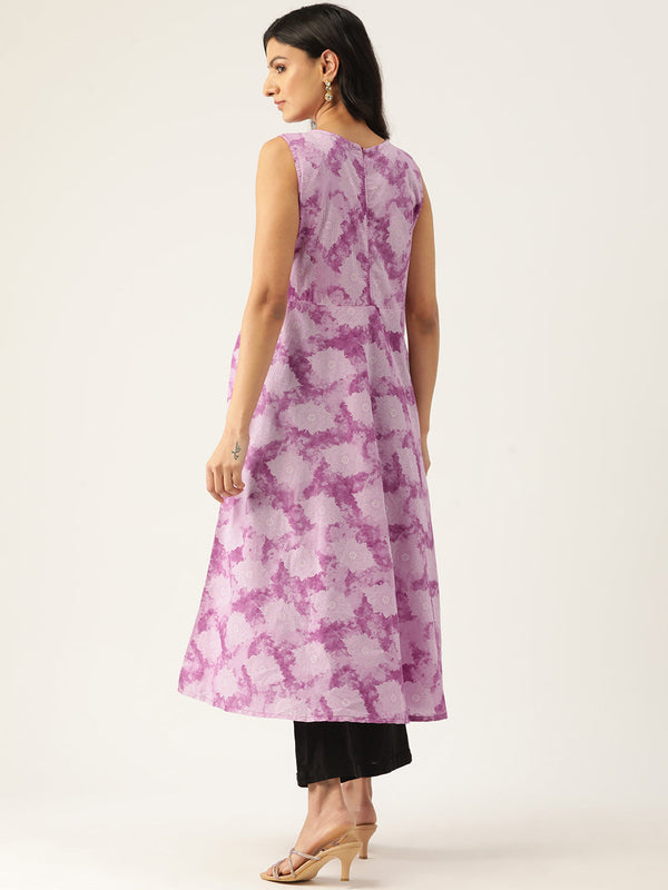 Cotton Printed Sleeveless Straight Long Kurti