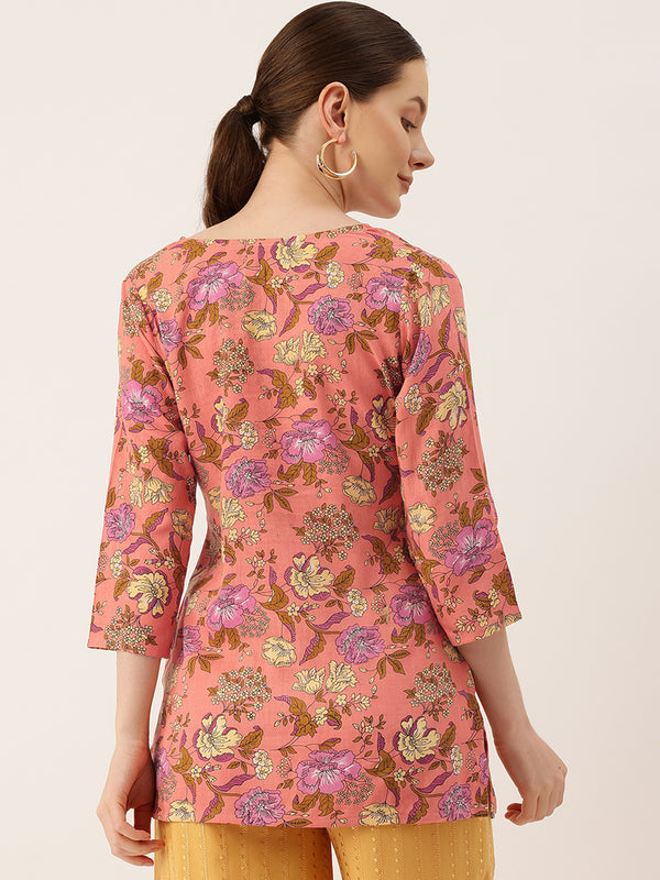 3/4 Sleeve Round Neck Vcut top Pink Colour