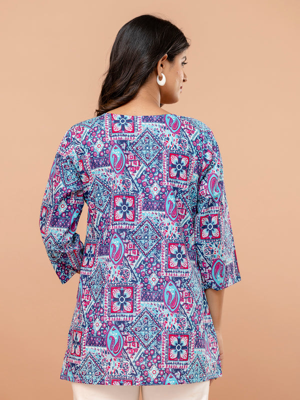 Elegant Printed Short Kurti – Soft Cotton, Everyday Style, Sizes S–XXL.