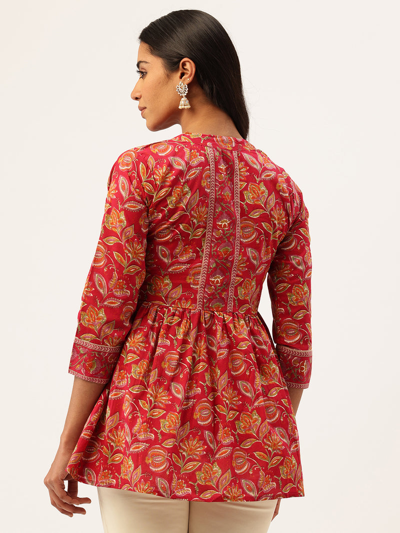 Peplum Hem TOP for Women - Mandarin Collar with V-Cut & 3/4 Sleeves