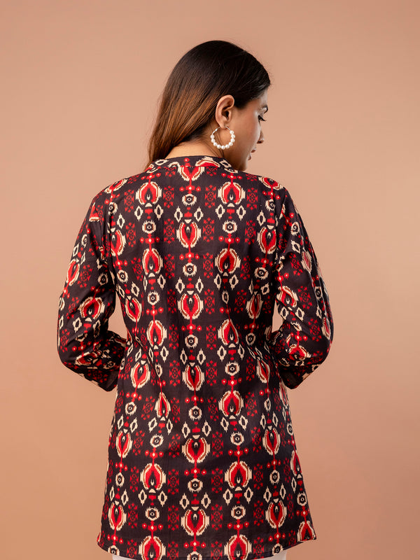 Top – Mandarin Collar, 3/4 Sleeves, Flattering Fit (Sizes S–XXL)