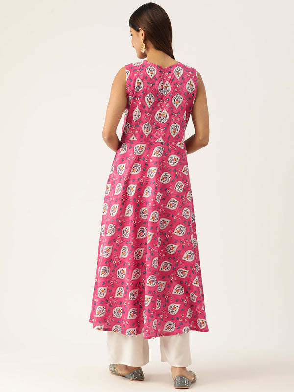 Cotton Printed Sleeveless A-Line Flared Kurti