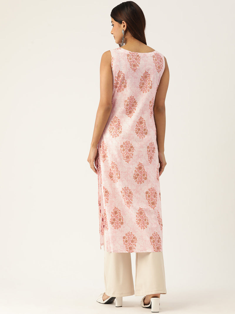 Feranoid Cotton Boat Neck Sleeveless Straight Kurti