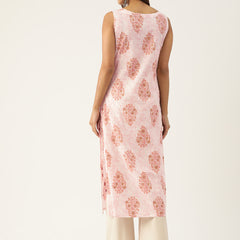 Feranoid Cotton Boat Neck Sleeveless Straight Kurti