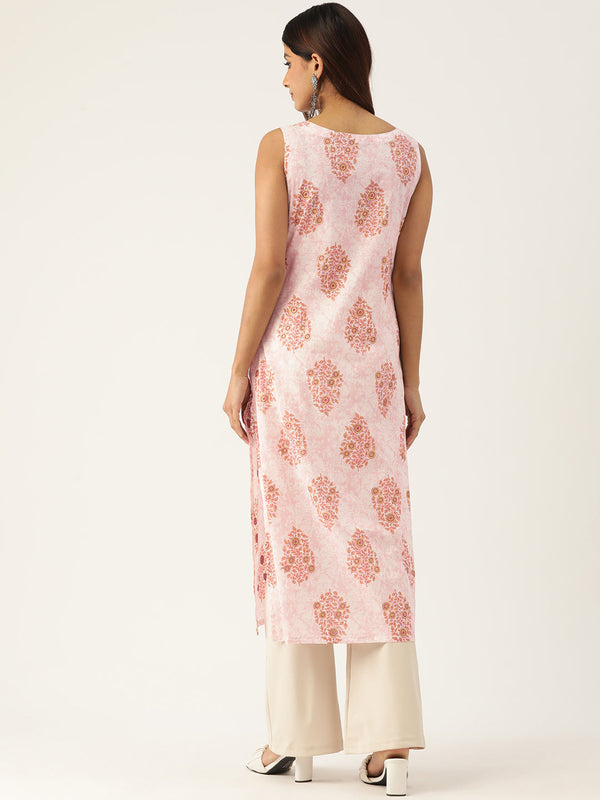 Feranoid Cotton Boat Neck Sleeveless Straight Kurti