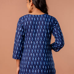 Chic Printed Short Kurti with Round Neck & 3/4 Sleeves