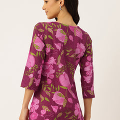 3/4 Sleeve Round Neck Vcut top Magenta Colour