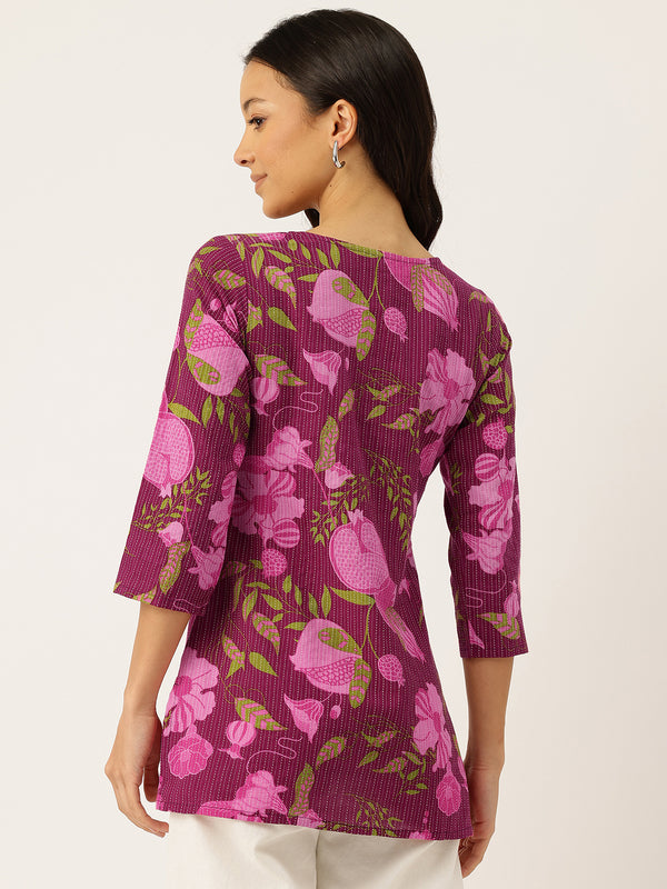 3/4 Sleeve Round Neck Vcut top Magenta Colour