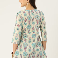 Floral Print Angrakha 3\4 Sleeves Flared Kurti