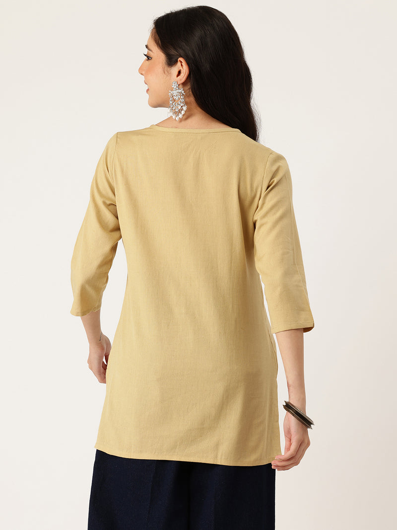 Elegant Short Kurti for Women –Button Detailing & 3/4 Sleeves | Round Neck |