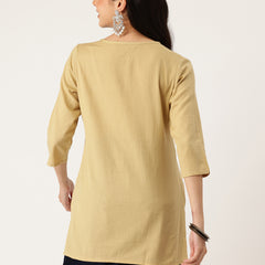 Elegant Short Kurti for Women –Button Detailing & 3/4 Sleeves | Round Neck |