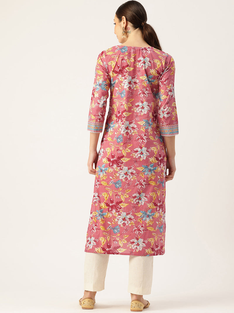 Empress Long Kurta for Women - V-Cut Neckline with 3/4 Sleeves