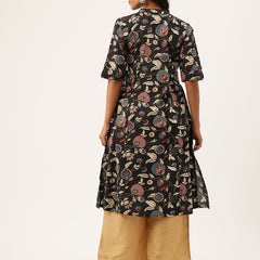 Elegant A-Line Long Kurta for Women - Mandarin Collar with Button Detailing