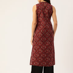 Women’s Pure Cotton Angrakha Kurti with Floral Print | 3/4 Sleeves | Adjustable Side Tie | Sizes S–XXL