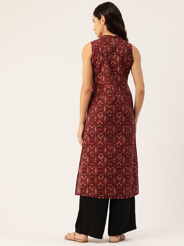 Women’s Pure Cotton Angrakha Kurti with Floral Print | 3/4 Sleeves | Adjustable Side Tie | Sizes S–XXL