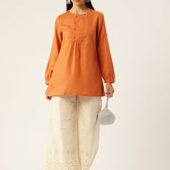 Beige Palazzos | Embroidered Elegnace With Elastic Waist & Single Pocket