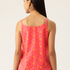 Relaxed fit strappy sleeveless top digitally printed on linen fabric.  | Size- Small |  Colour - Red, Yellow
