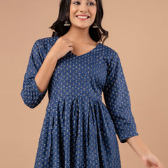 Ethnic Motifs Printed Gathers Cotton Tunic