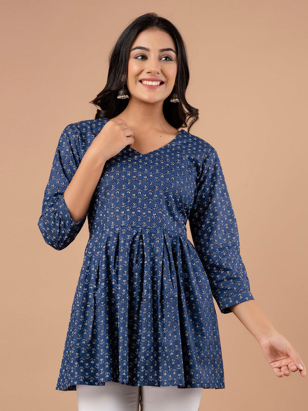 Ethnic Motifs Printed Gathers Cotton Tunic