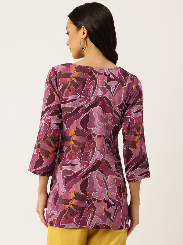 3/4 Sleeve Round Neck Vcut top Magenta1 Colour