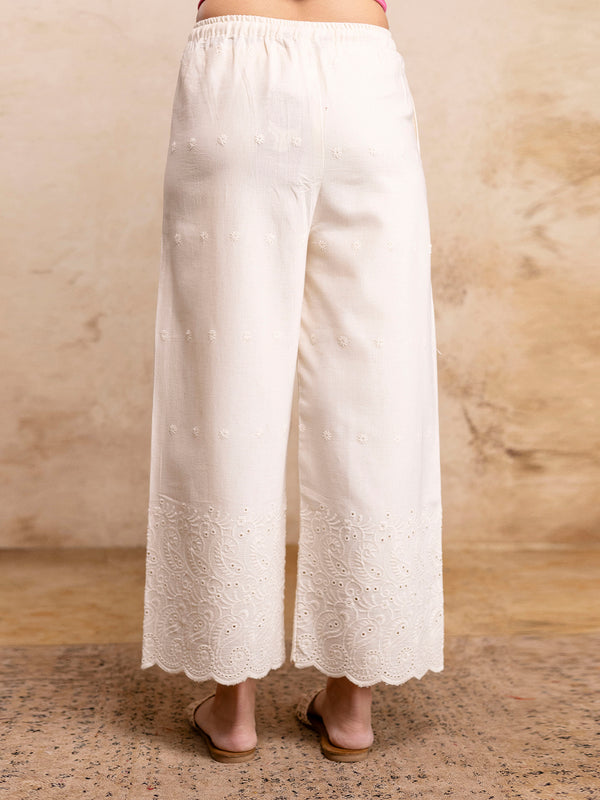 Women’s Cotton Embroidered Wide-Leg Palazzos | Soft, Breathable & Elegant