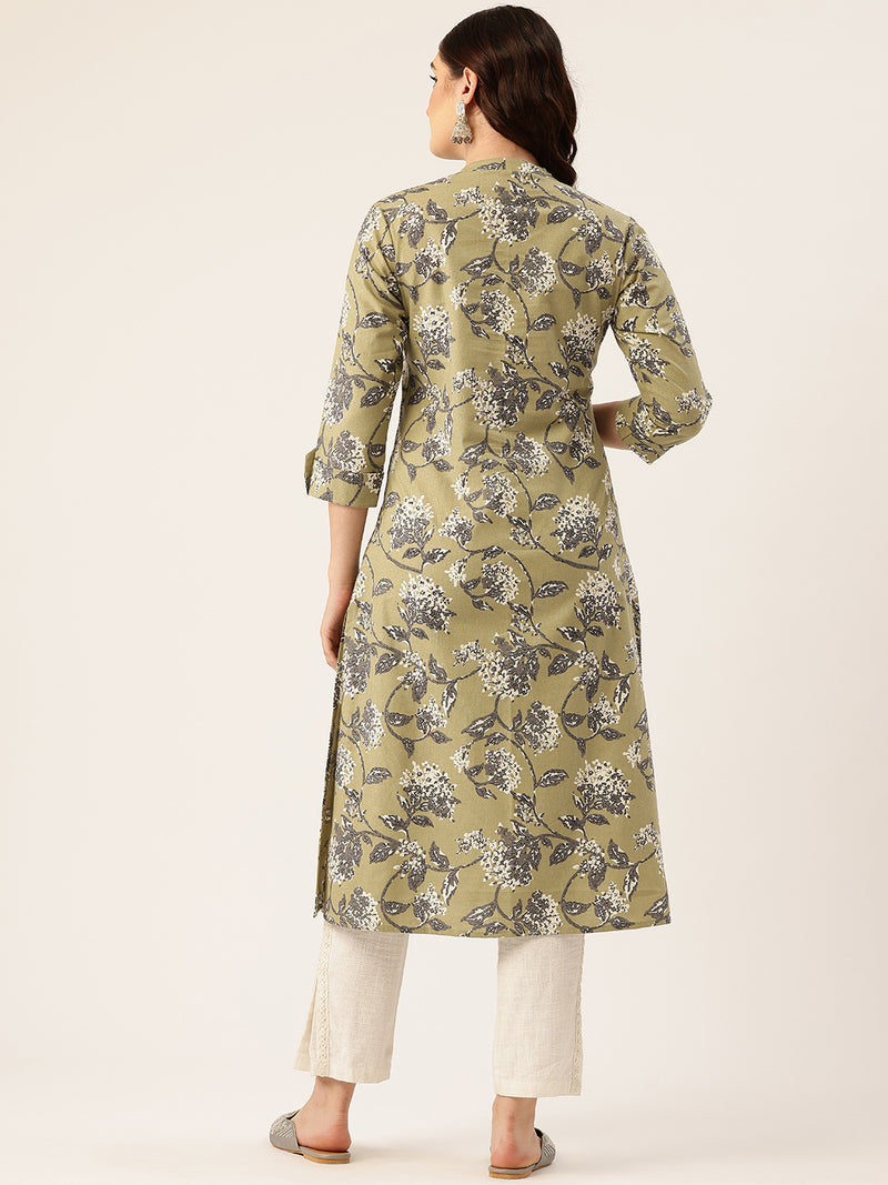 Elegant A-Line Long Kurta for Women - Mandarin Collar with Button Detailing