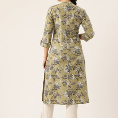 Elegant A-Line Long Kurta for Women - Mandarin Collar with Button Detailing