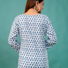 Chic Printed Short Kurti with Round Neck & 3/4 Sleeves