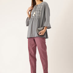 Women's Cotton Pants - Double Pockets, Adjustable Waist, and Ankle-Length Fit