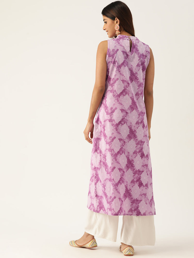 Cotton Printed Sleeveless Straight Long Kurti