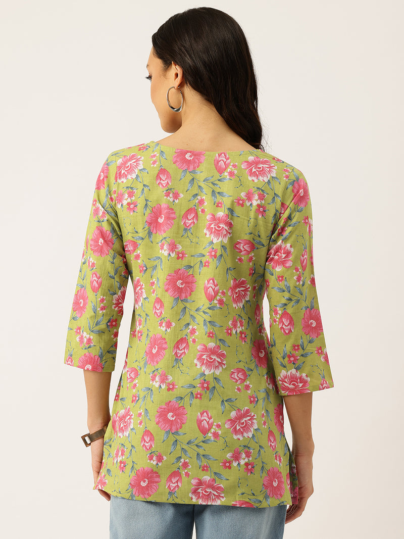 3/4 Sleeve Round Neck Vcut top Green Colour