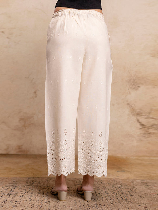 Women’s Cotton Embroidered Wide-Leg Palazzos | Soft, Breathable & Elegant